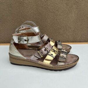 Naot Begonia Sandals Metallic Silver Gold Buckle Platform Size 41 US 10-10.5